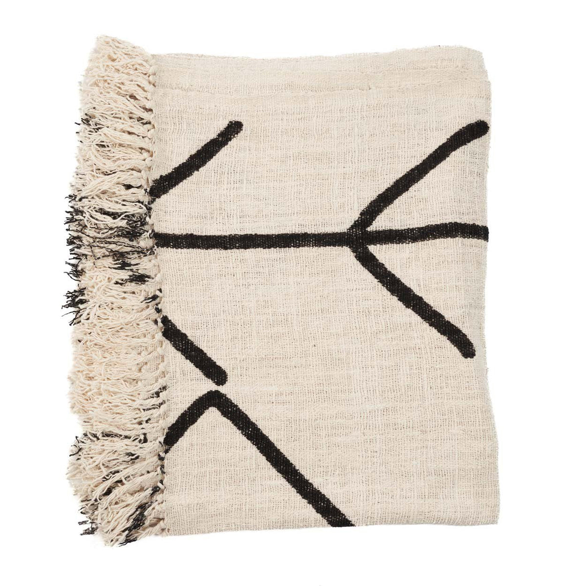 Plaid katoen Evil Eye natuurlijk zwart 240 x 128 cm, voor bed en bank