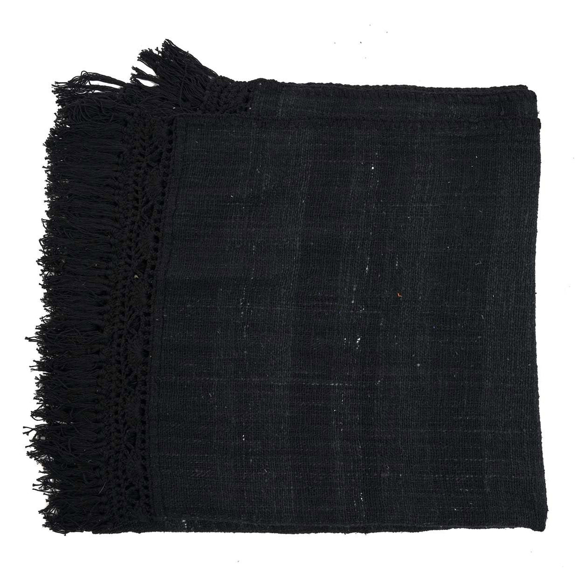 Plaid katoen boho The Gypsy zwart met franjes 122 x 260 cm voor bank en bed