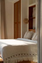 Plaid katoen Gypsy bohemien naturel 135 x 270 cm met franjes, voor bank en bed