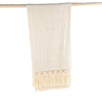 Plaid katoen Gypsy bohemien naturel 135 x 270 cm met franjes, voor bank en bed