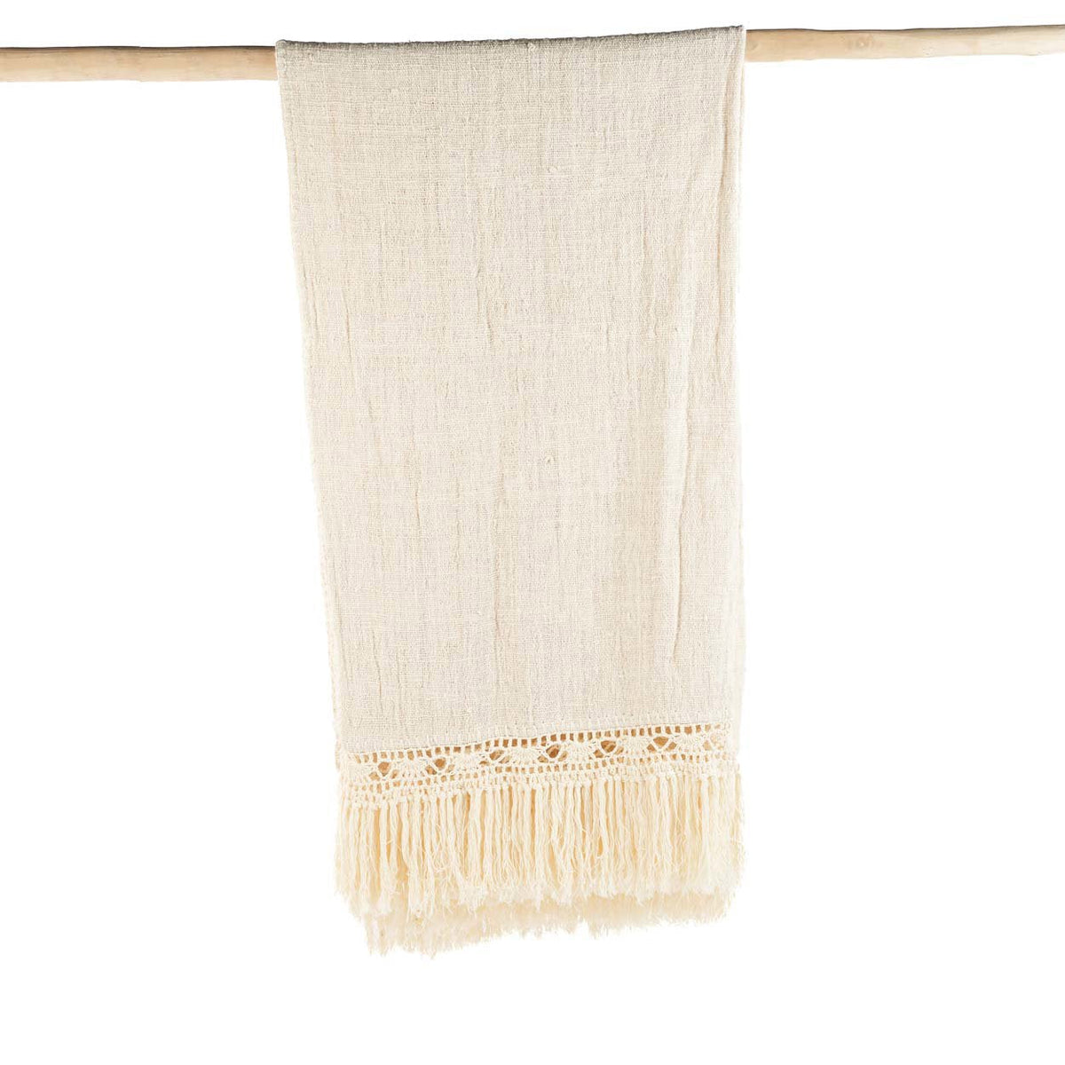 Plaid katoen Gypsy bohemien naturel 135 x 270 cm met franjes, voor bank en bed