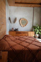Plaid katoen Berber terracotta met kwastjes en franjes 240 x 300 cm, voor bed en bank