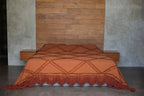 Plaid katoen Berber terracotta met kwastjes en franjes 240 x 300 cm, voor bed en bank