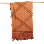 Plaid katoen Berber terracotta met kwastjes en franjes 240 x 300 cm, voor bed en bank