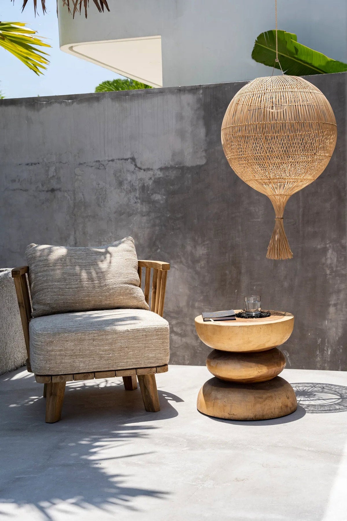 Hanglamp rotan Wonton boho naturel Ø 50 cm, hoogte 80 cm, losse kap voor binnen en overdekt buiten