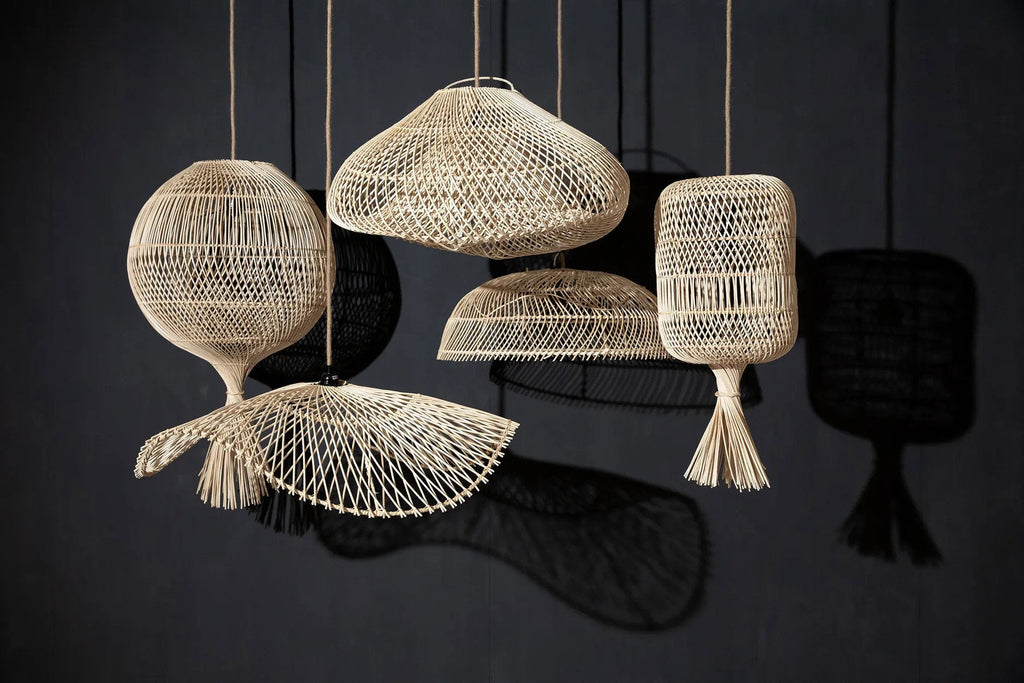 Hanglamp rotan Wonton boho naturel Ø 50 cm, hoogte 80 cm, losse kap voor binnen en overdekt buiten