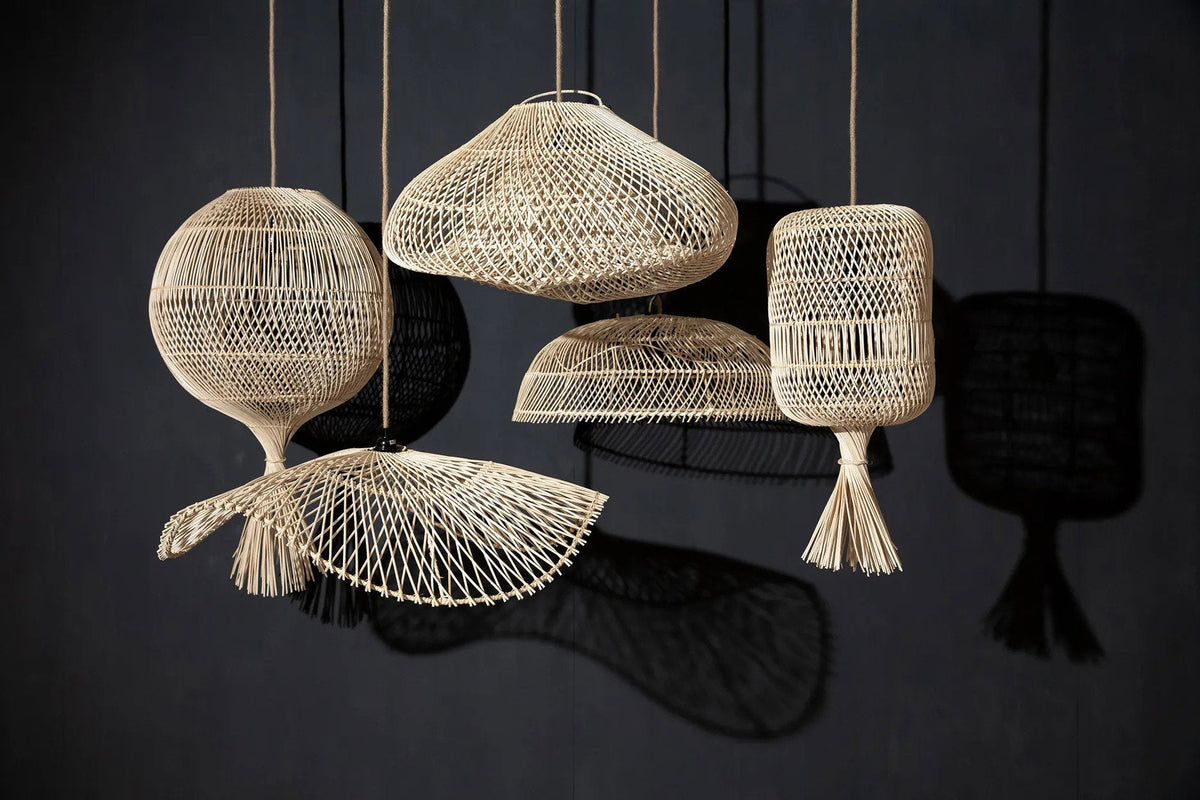 Hanglamp rotan Wonton boho naturel Ø 50 cm, hoogte 80 cm, losse kap voor binnen en overdekt buiten