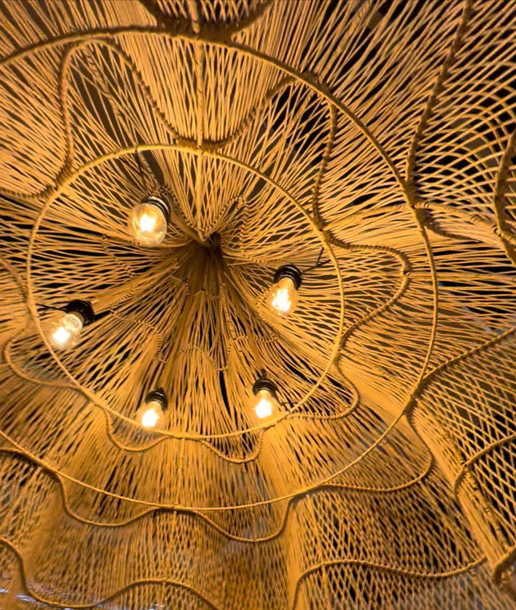 Hanglamp rotan XXL handgeweven Whipped, naturel – Ø 150 x 103 cm, woonkamer en eettafel