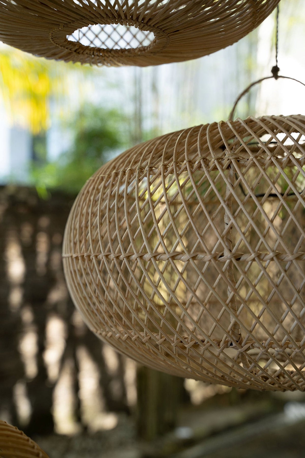 Hanglamp rotan Wholly handgemaakt, naturel – Ø 50 x 28 cm, kap voor slaapkamer of woonkamer