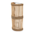 Halfcilindrische wandlamp van naturel rotan met banden van zeegraskoord en een zwarte metalen beugel