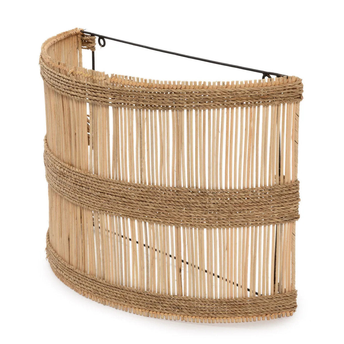 Wandlamp rotan halfcilinder met zeegraskoord, Doedoe naturel – 45 x 19 x 33 cm, kap zonder bedrading