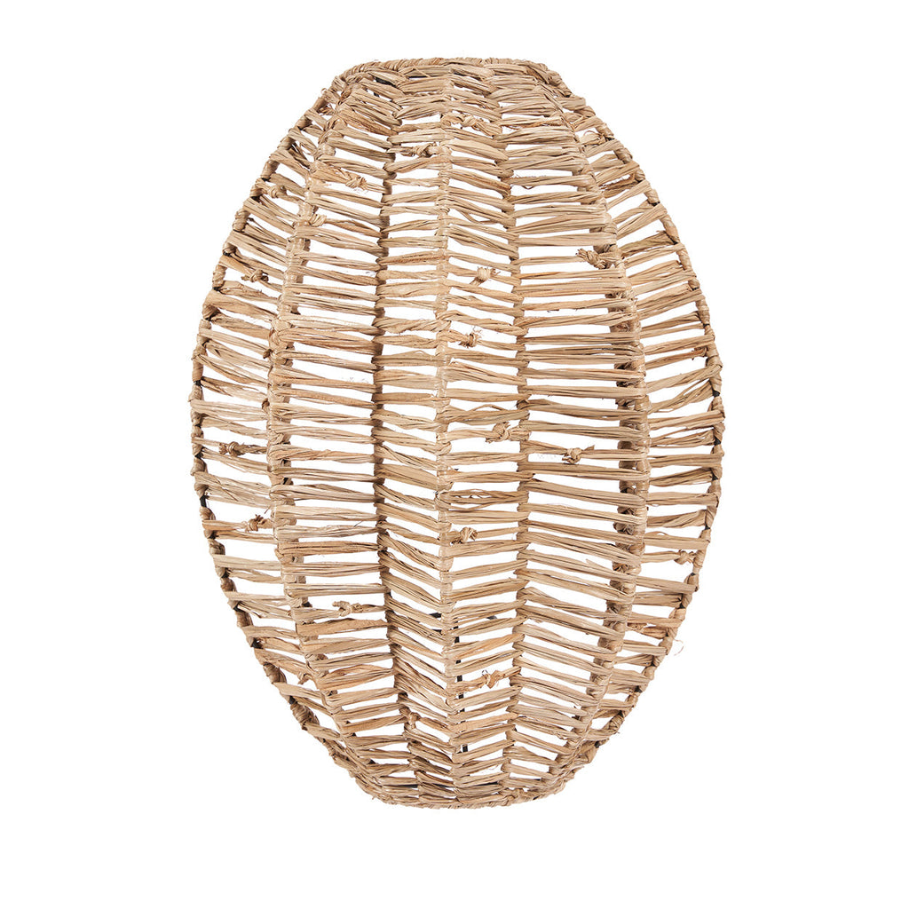 Ovale lampenkap van naturel raffia met open weving en gevouwen vorm