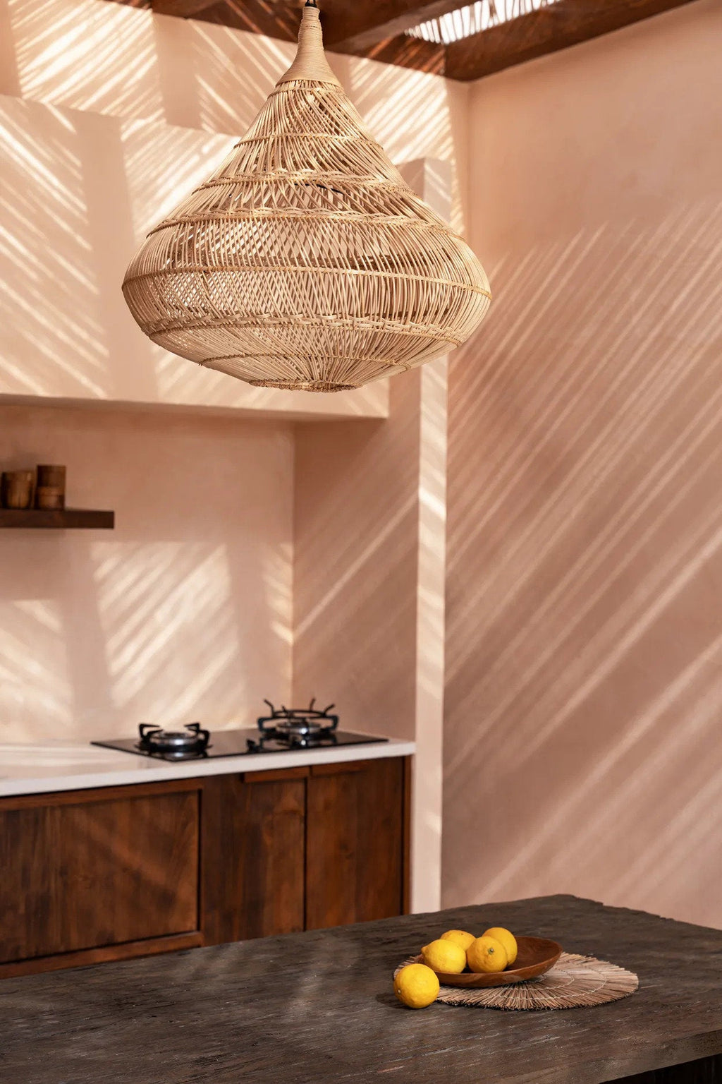 Hanglamp rotan handgeweven The Drop XL naturel Ø 107 x 110 cm, druppelvorm voor woonkamer
