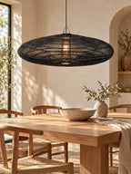 Hanglamp rotan Macaron XL handgevlochten, zwart – Ø 150 x 47 cm, voor eettafel of zithoek