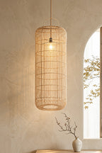 Hanglamp rotan Bozelo handgevlochten, naturel – 50 x 50 x 120 cm, voor eetkamer, woonkamer of hal