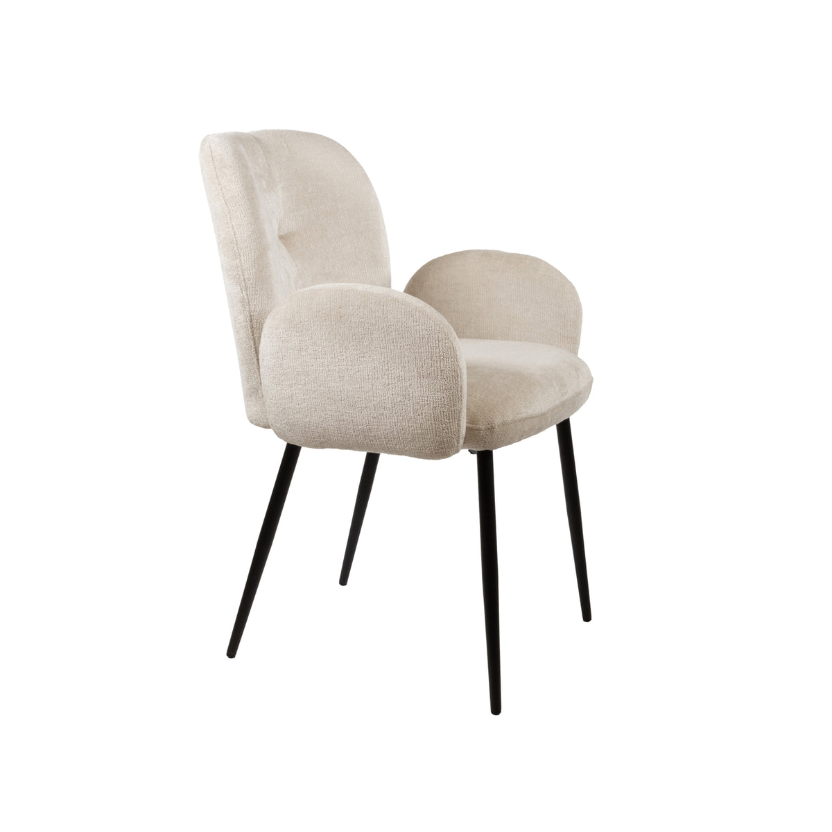 Eetkamerstoel met armleuningen Bobby, Perfect Harmony stof, ivoor, 58,5 x 63 x 84,5 cm, set van 2