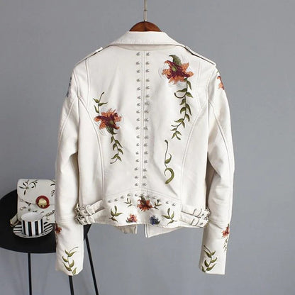 Women's biker jacket with floral embroidery – fashionable transitional jacket for stylish outfits
