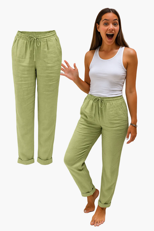 Women's casual trousers with elastic waistband – Straight relaxed pants, everyday & home, comfort look