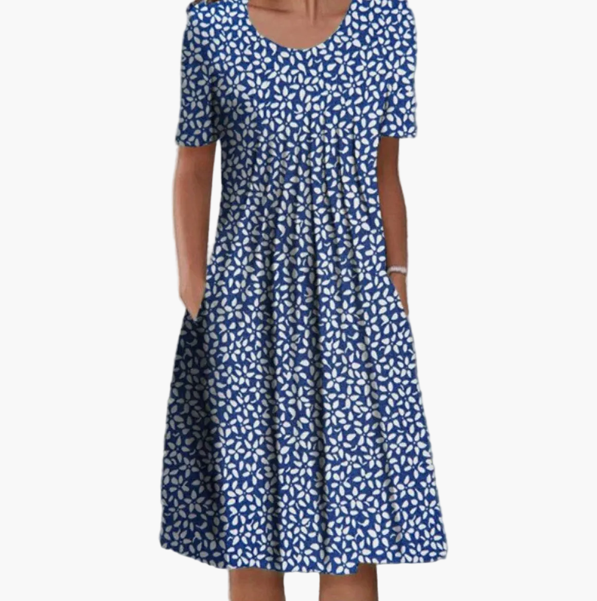 Women's summer dress with floral pattern – Loose mid-length dress with pockets, ideal for leisure and garden parties
