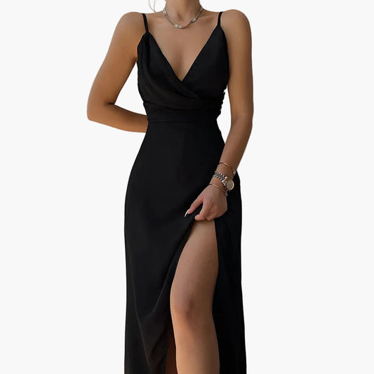 Damen Abendkleid Elegant Maxikleid mit Schlitz und Wickelausschnitt – Perfekt für Feste und Partys