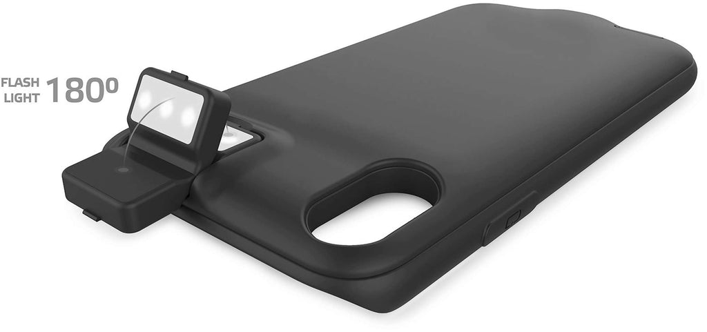 Backcover met powerbank 3000 mAh zwart voor iPhone X/Xs, 2-in-1 met draadloos opladen en zaklamp