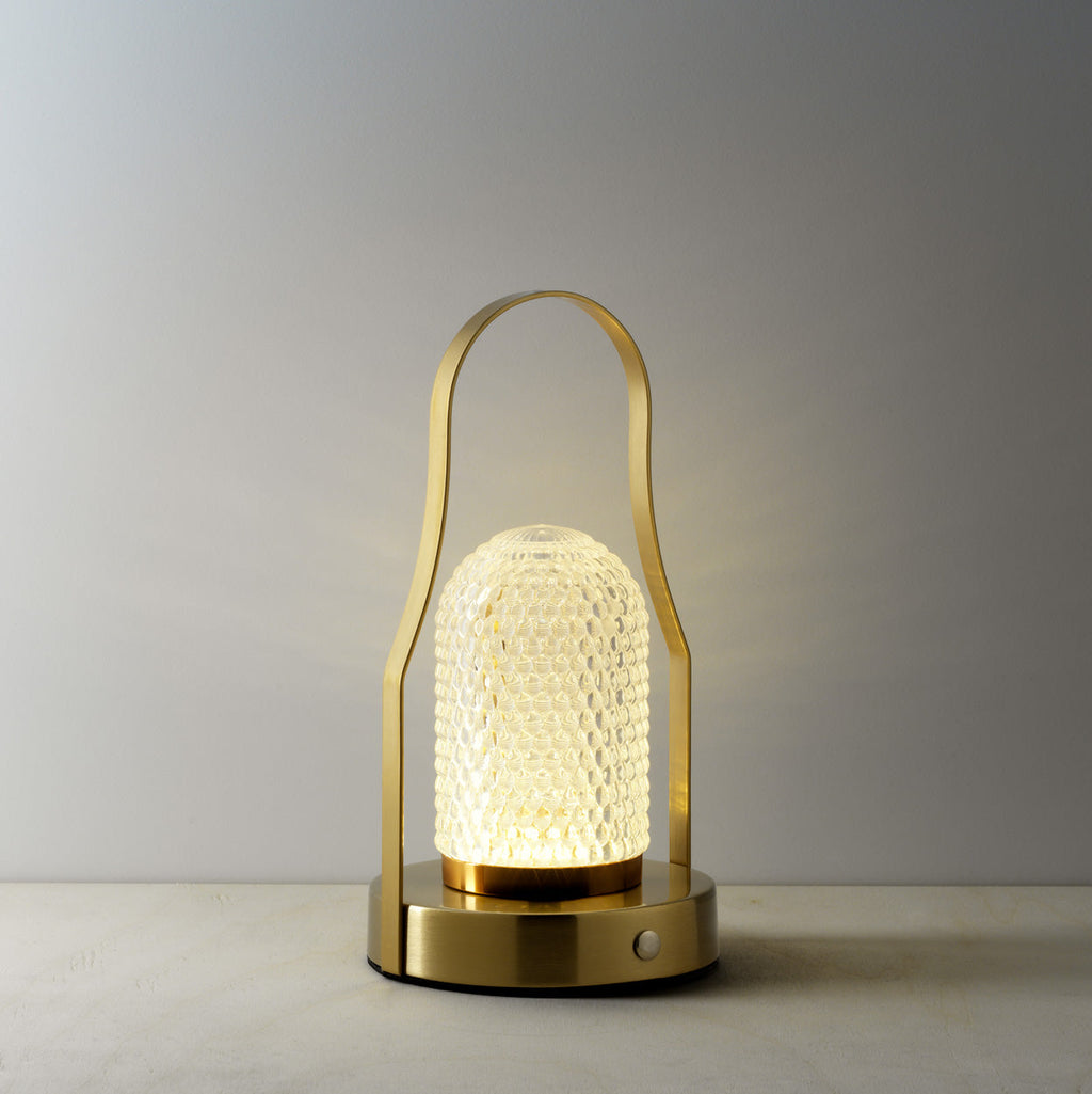 Tafellamp oplaadbaar ijzer messing Lampuccino led met handvat en dimmer, Ø 12 x 23 cm
