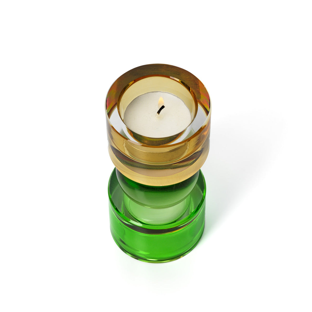 Kandelaar gerecycled glas Zonnejuweel laag, amber, roze en groen – Ø 6 x 12 cm
