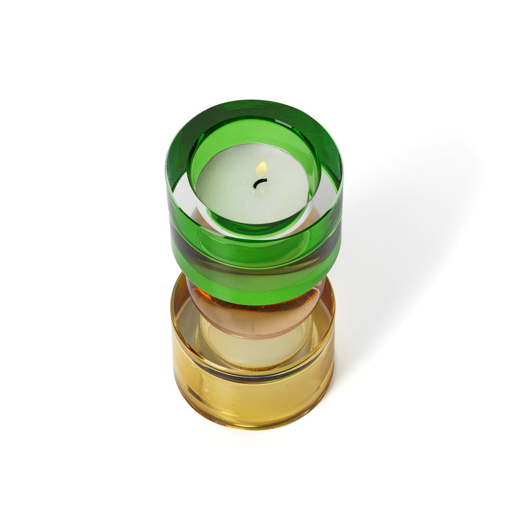 Kandelaar gerecycled glas Zonnejuweel laag, amber, roze en groen – Ø 6 x 12 cm