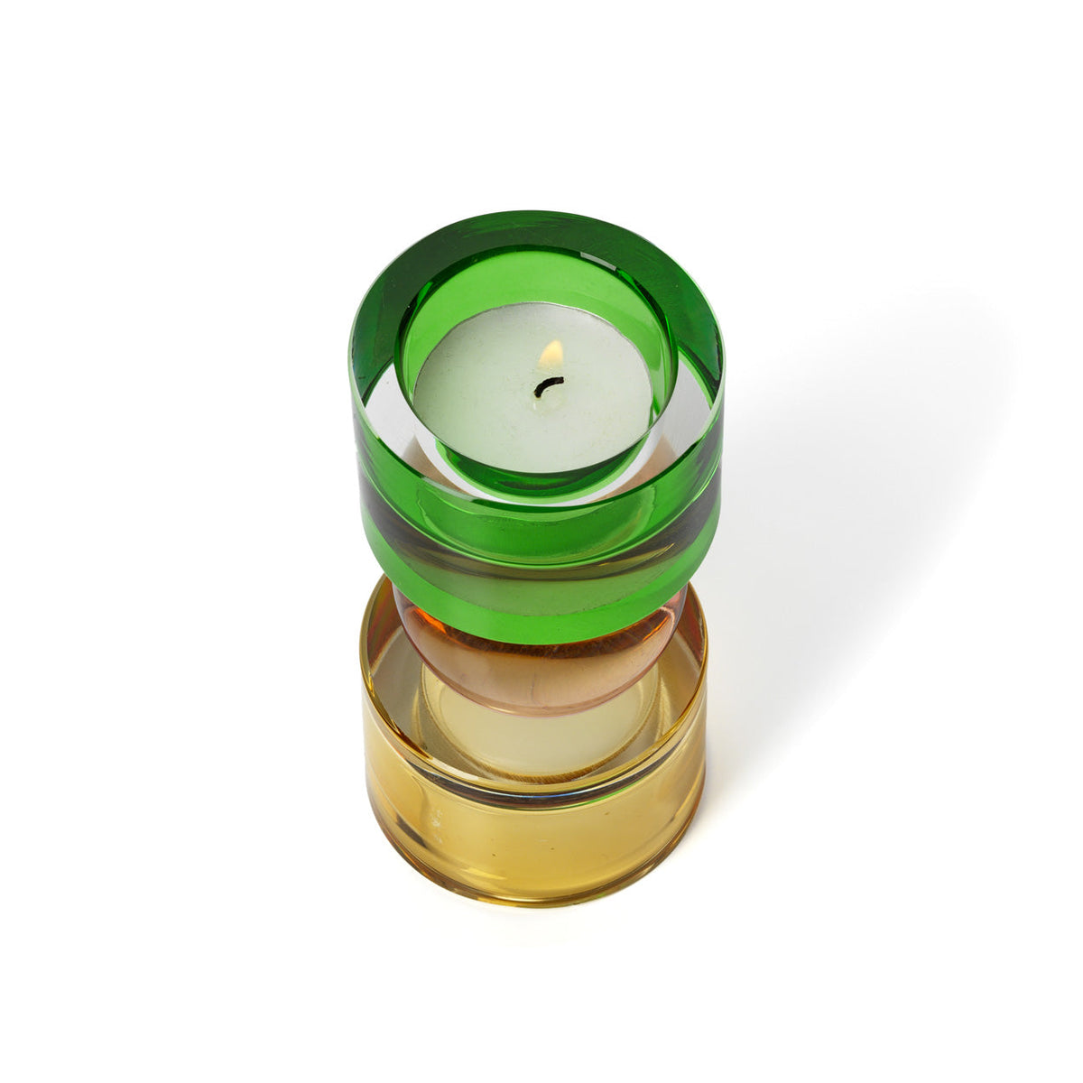 Kandelaar gerecycled glas Zonnejuweel laag, amber, roze en groen – Ø 6 x 12 cm