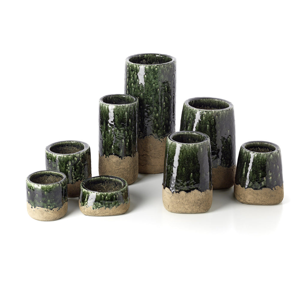 Vaas cilindervormig steengoed Moss betongroen, handgemaakt – Ø 13 x 29 cm