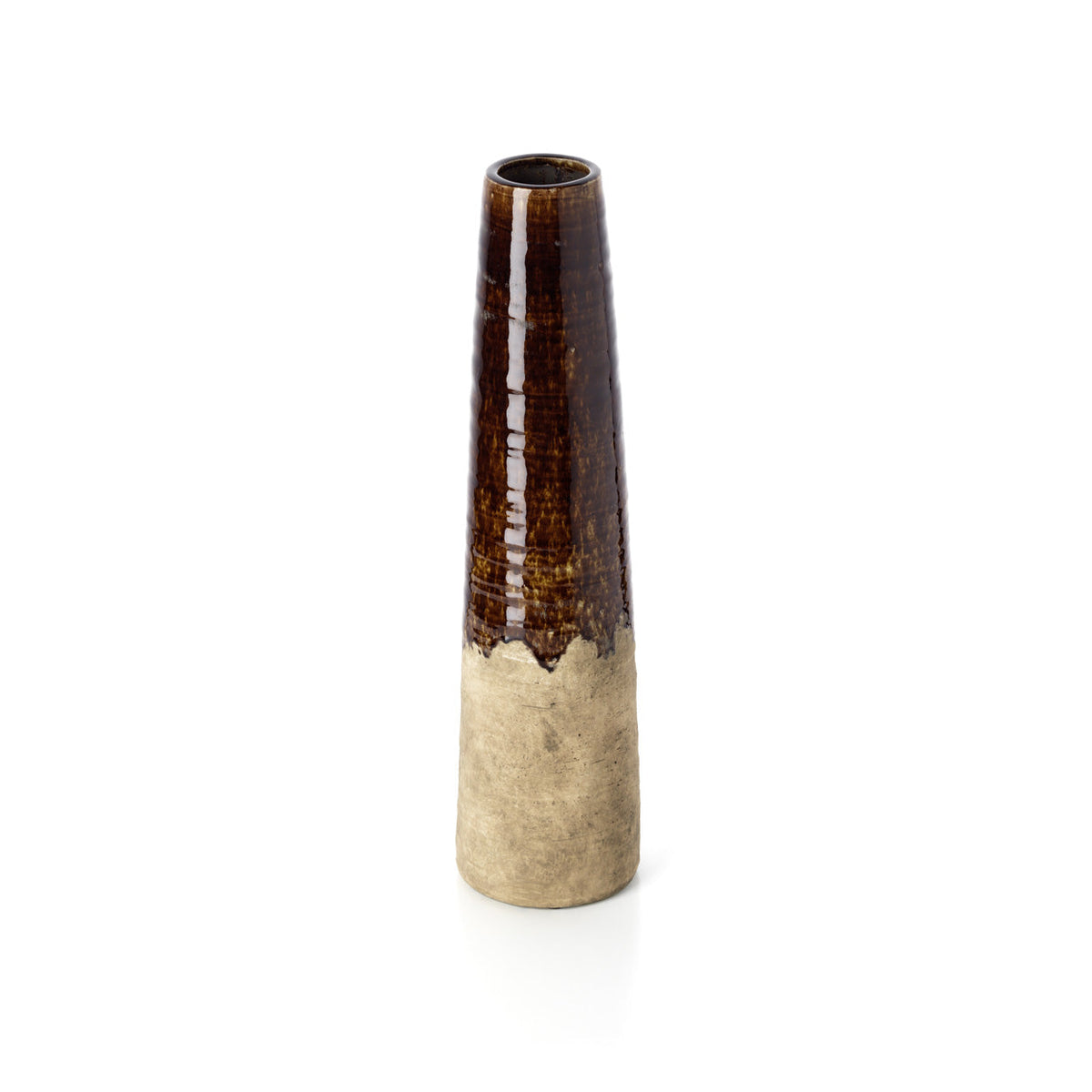 Vaas kegelvorm steengoed Amber Cone betonbruin 14 x 14 x 58 cm, hoog en slank