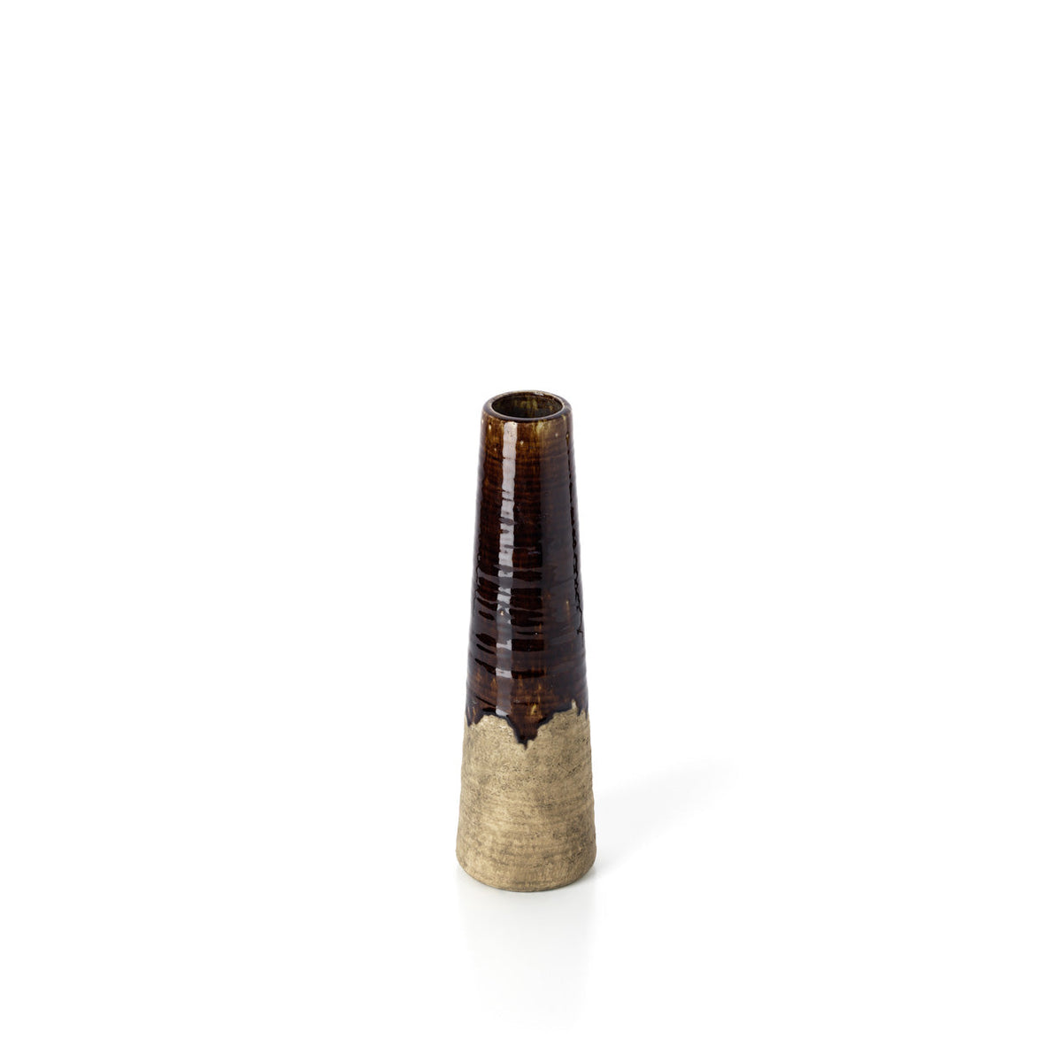 Vaas steengoed Amber Cone betonbruin 11 x 11 x 39 cm, slank en rustiek, maat S