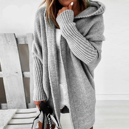 Women's knitted cardigan with hood – cozy oversized cardigan for autumn and winter, fashionable casual outfit
