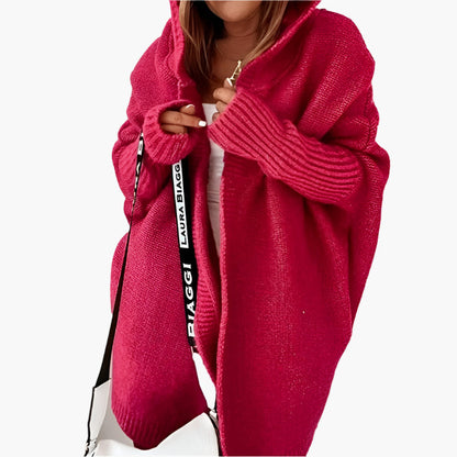 Women's knitted cardigan with hood – cozy oversized cardigan for autumn and winter, fashionable casual outfit