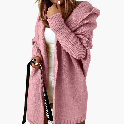 Women's knitted cardigan with hood – cozy oversized cardigan for autumn and winter, fashionable casual outfit