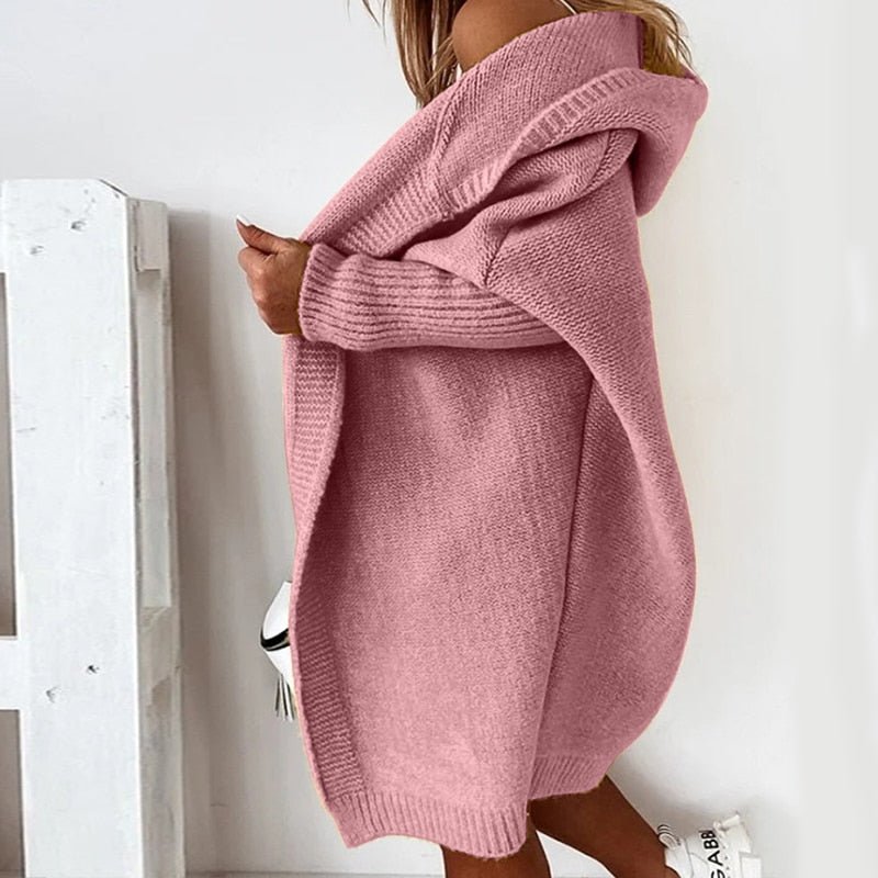 Women's knitted cardigan with hood – cozy oversized cardigan for autumn and winter, fashionable casual outfit