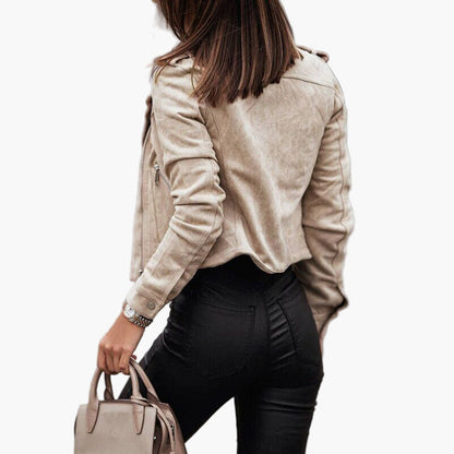 Damen Bikerjacke Cropped Stil – Trendige Kurzjacke für Alltag & Freizeit