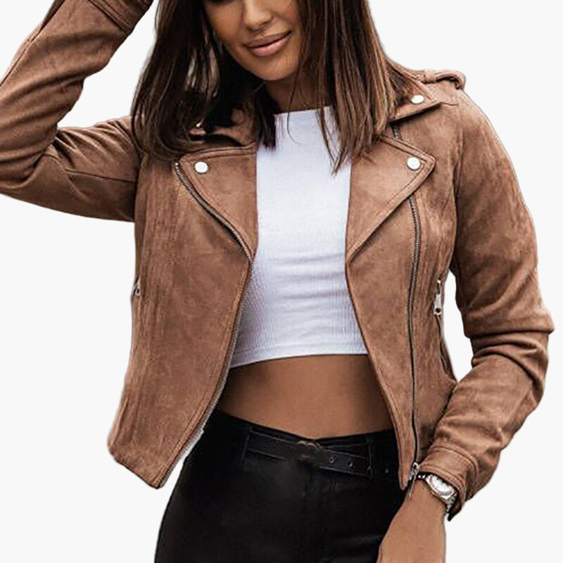 Damen Bikerjacke Cropped Stil – Trendige Kurzjacke für Alltag & Freizeit