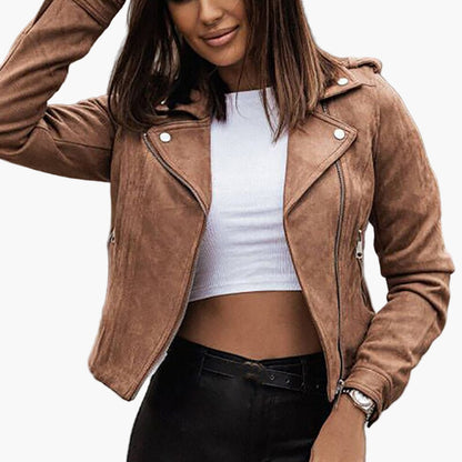 Damen Bikerjacke Cropped Stil – Trendige Kurzjacke für Alltag & Freizeit