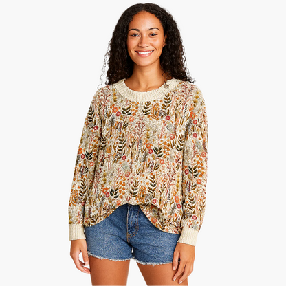 Women's Sweater with Floral Embroidery – Casual Boho Style for Leisure and Everyday Wear