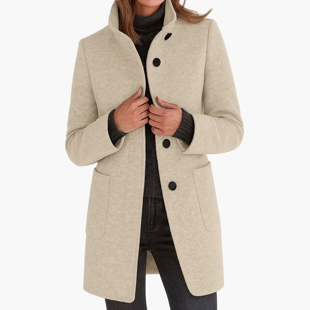 Damen Klassischer Citymantel mit Stehkragen – Eleganter Alltagsmantel für Herbst und Winter