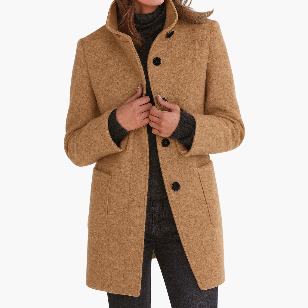 Damen Klassischer Citymantel mit Stehkragen – Eleganter Alltagsmantel für Herbst und Winter