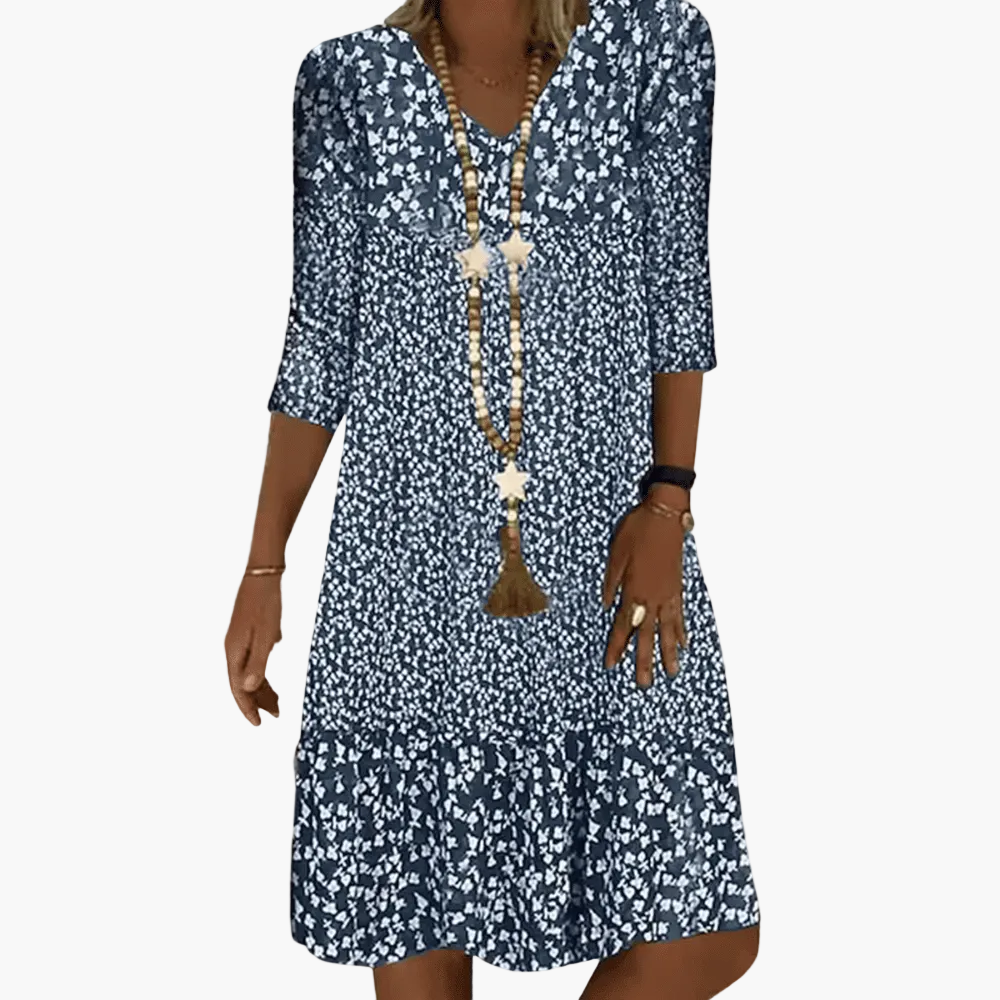 Women's casual dress with floral pattern and three-quarter sleeves – fashionable summer dress in bohemian style for everyday wear and vacation