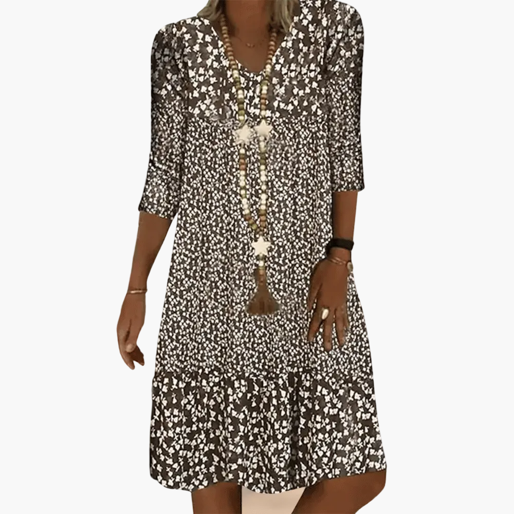 Women's casual dress with floral pattern and three-quarter sleeves – fashionable summer dress in bohemian style for everyday wear and vacation