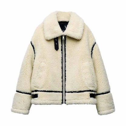 Women's winter jacket in biker style – fashionable warm jacket for leisure & everyday use