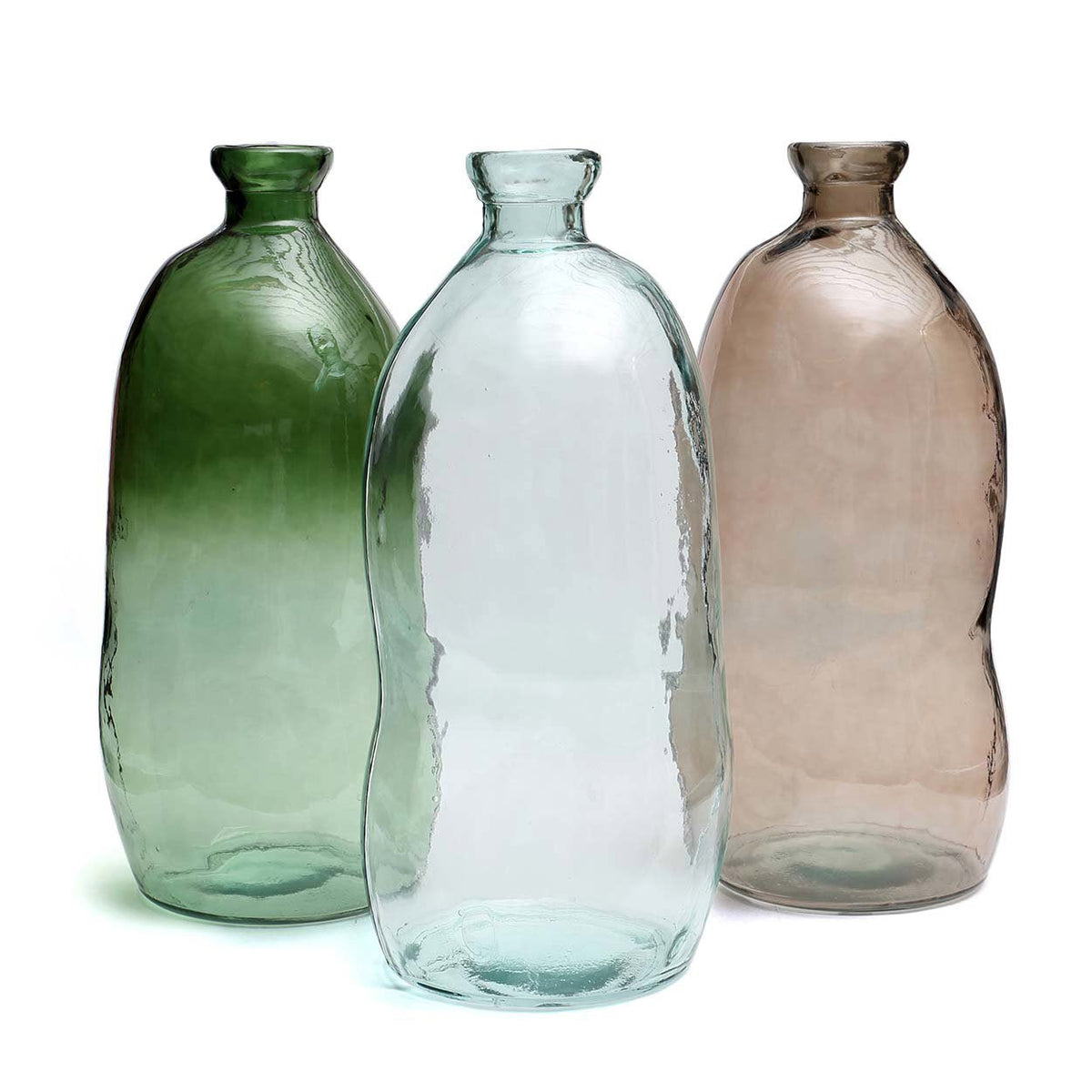 Vaas gerecycled glas Jinsuo blauw 34 x 34 x 73 cm, organische flesvorm