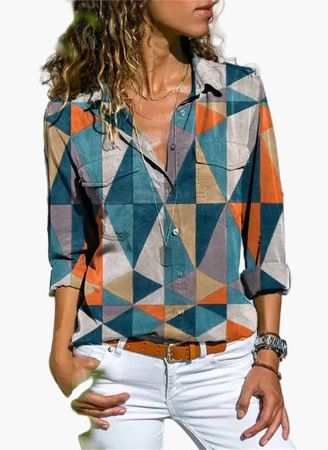 Women's blouse modern geometric stylish long-sleeve casual shirt for everyday and office
