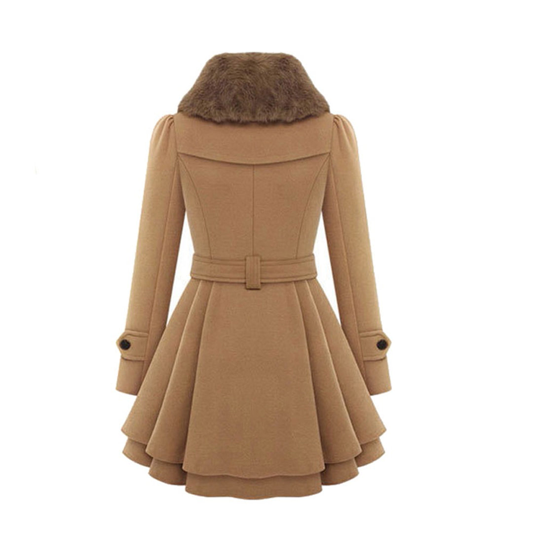 Women's winter coat with faux fur collar – Elegant tailored trench coat for stylish appearances