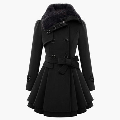 Women's winter coat with faux fur collar – Elegant tailored trench coat for stylish appearances