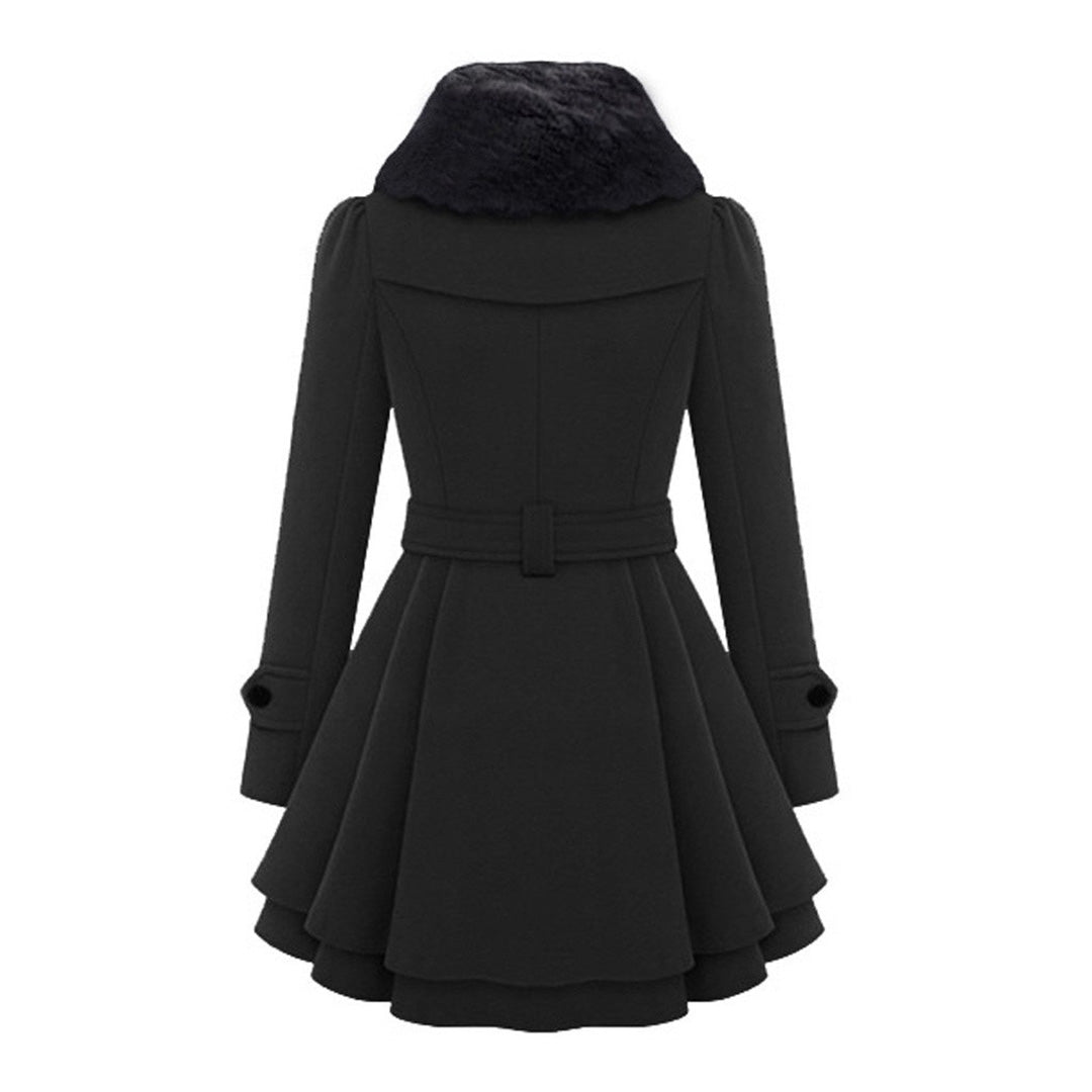 Women's winter coat with faux fur collar – Elegant tailored trench coat for stylish appearances